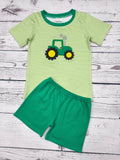 Baby Boy Tractor Appliqué Farm Shorts Set
